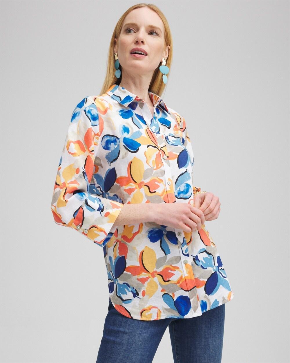 Women's No Iron Linen Floral 3/4 Sleeve Shirt product image