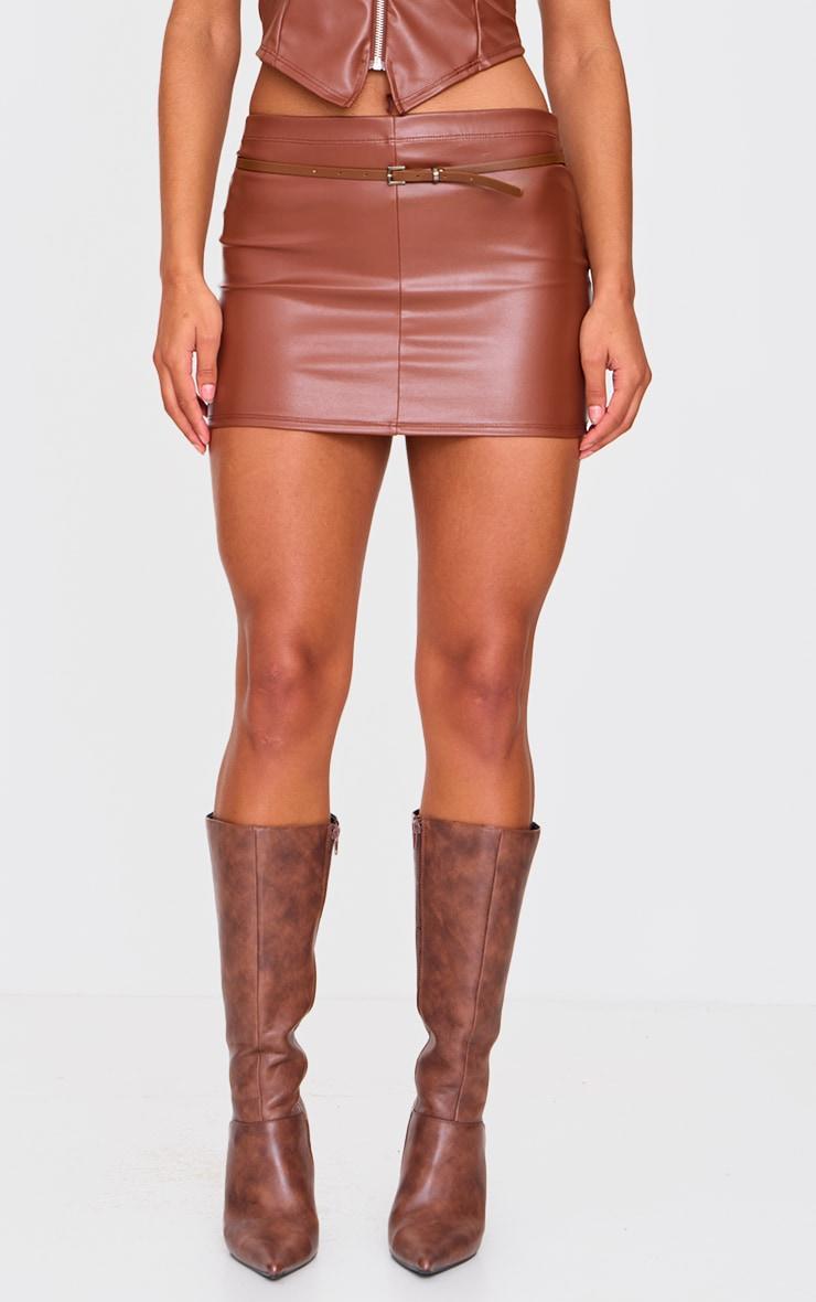 Brown Faux Leather Micro Mini Skirt Product Image