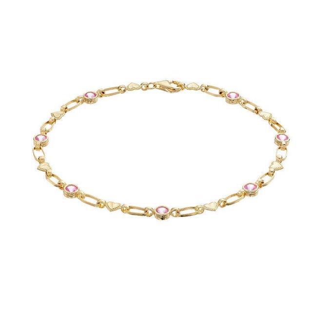 Kristen Kesho 18K Gold Plated Sterling Silver Lab-Created Pink Sapphire and Heart Tennis Bracelet, Womens Gold Tone Product Image