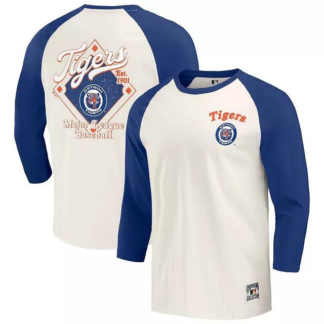 Mens Darius Rucker Collection by Fanatics /White Detroit Tigers Cooperstown Collection Raglan 3/4-Sleeve T-Shirt Blue Product Image