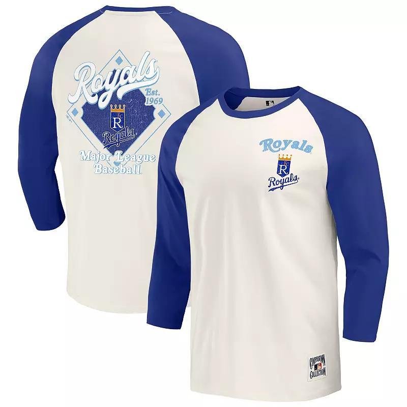 Mens Darius Rucker Collection by Fanatics Royal/White Kansas City Royals Cooperstown Collection Raglan 3/4-Sleeve T-Shirt Product Image