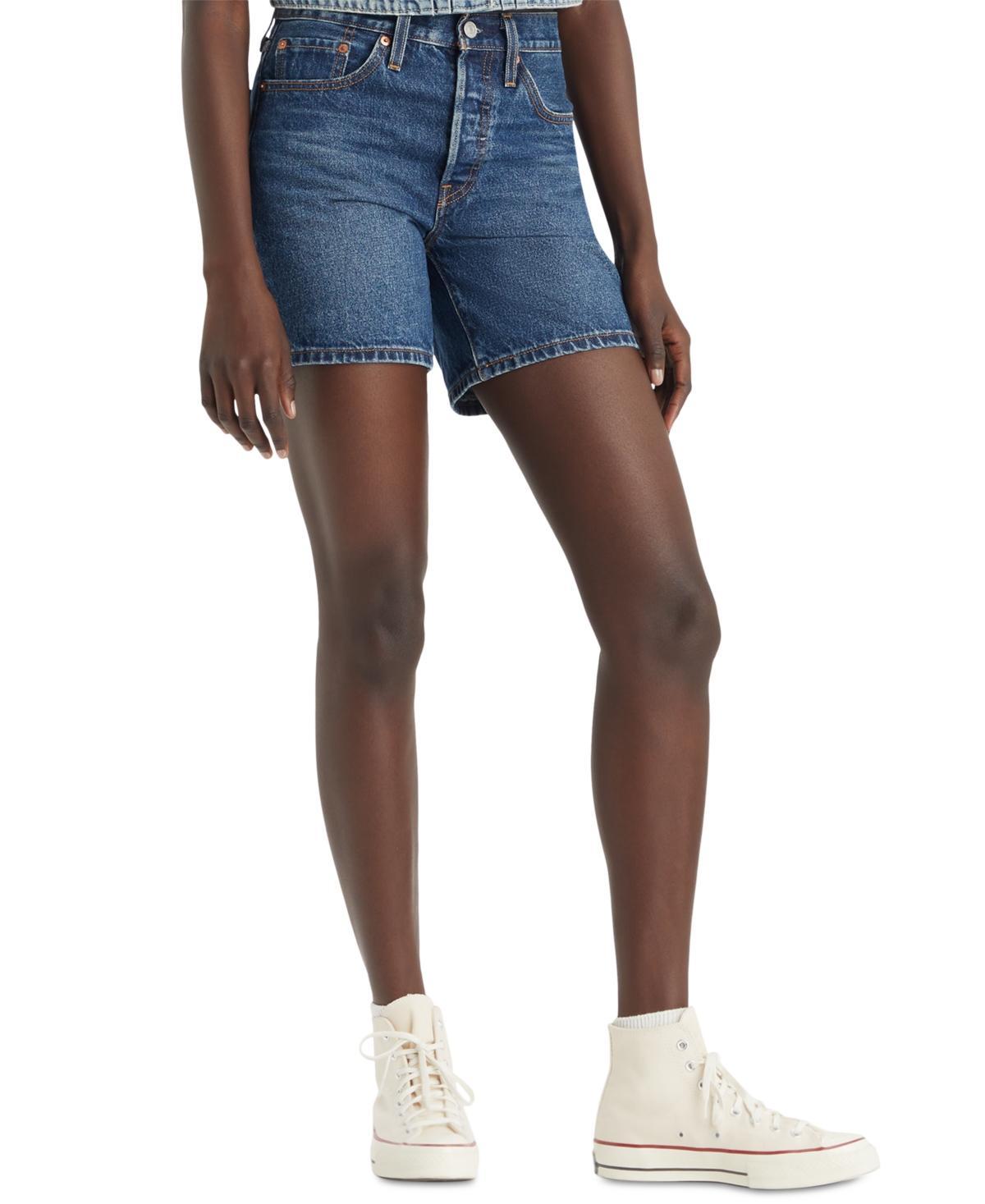 Levis 501 Button Fly Mid Thigh Distressed Denim Shorts Product Image