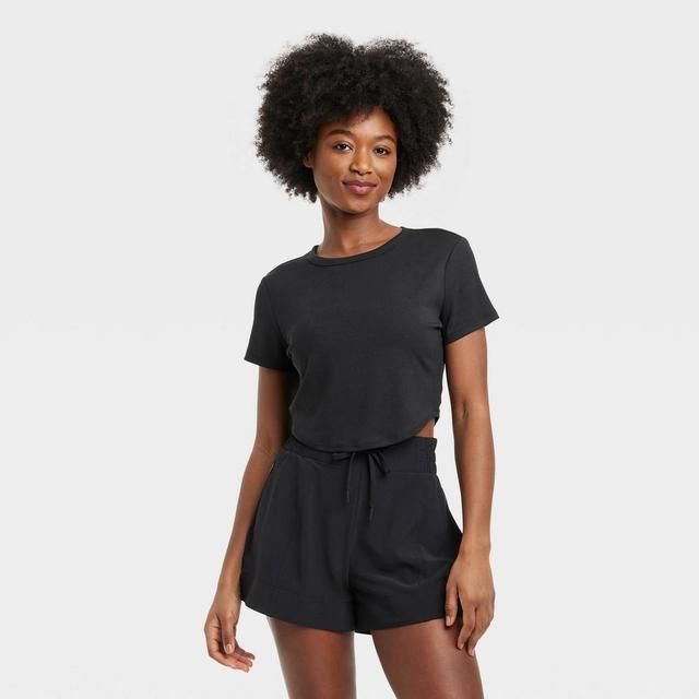 Womens Modal Rib Cropped Short Sleeve Shirt - All In Motion Black XXL Product Image