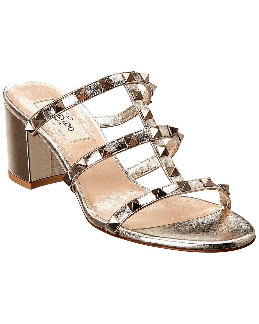 Valentino Rockstud Caged 60 Leather Sandal In Silver Product Image