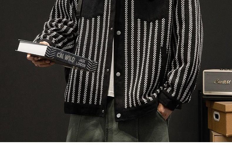 Collared Striped Panel Button Jacket Product Image