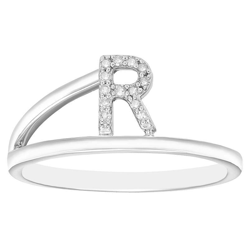 Boston Bay Diamonds Sterling Silver Diamond Accent Letter Initial Split Shank Ring, Womens Silver Tone R Product Image