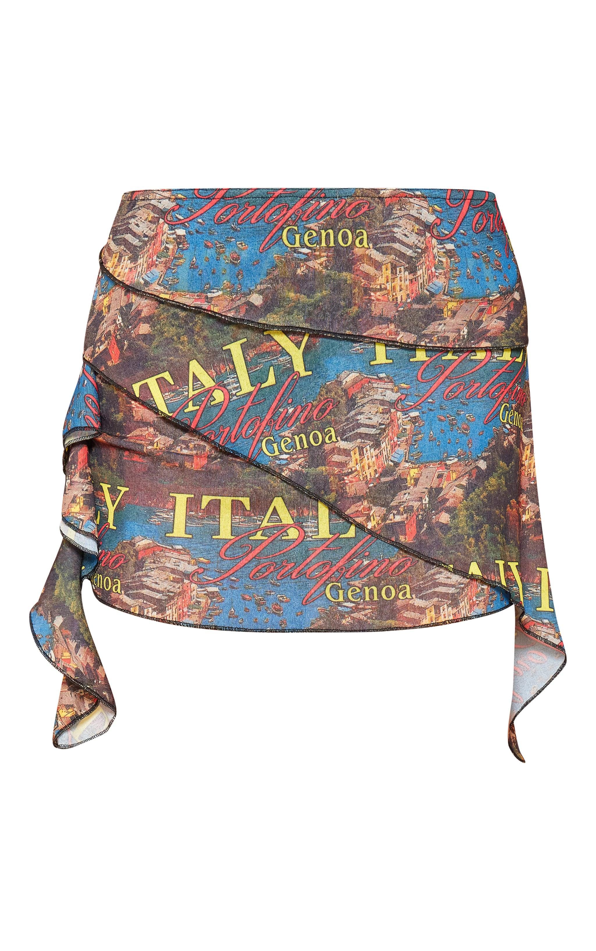 Multi Italy Printed Onion Skin Drape Mini Skirt Product Image