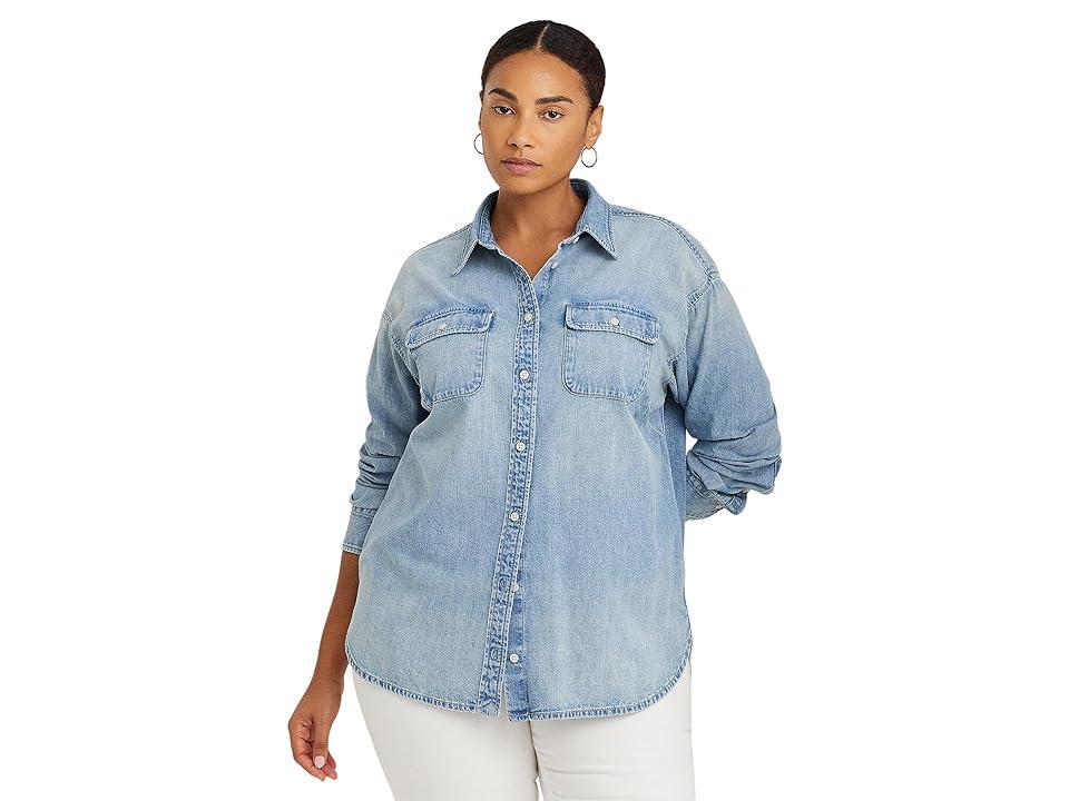 LAUREN Ralph Lauren Plus-Size Denim Shirt (Isla Wash) Women's Clothing Product Image