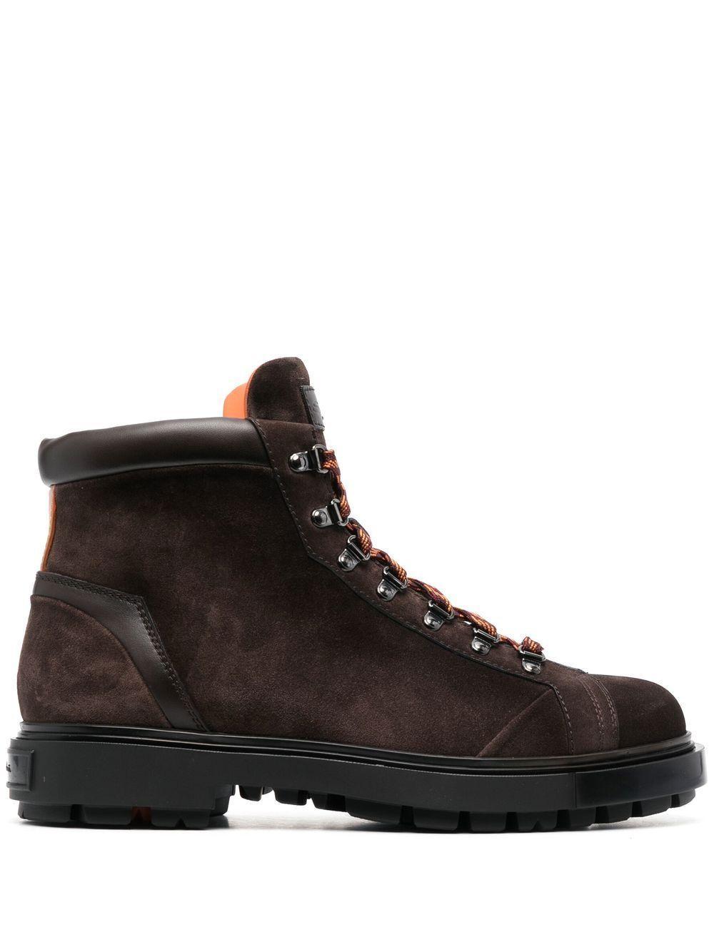 SANTONI Lace-up Suede Boots In Brown Product Image