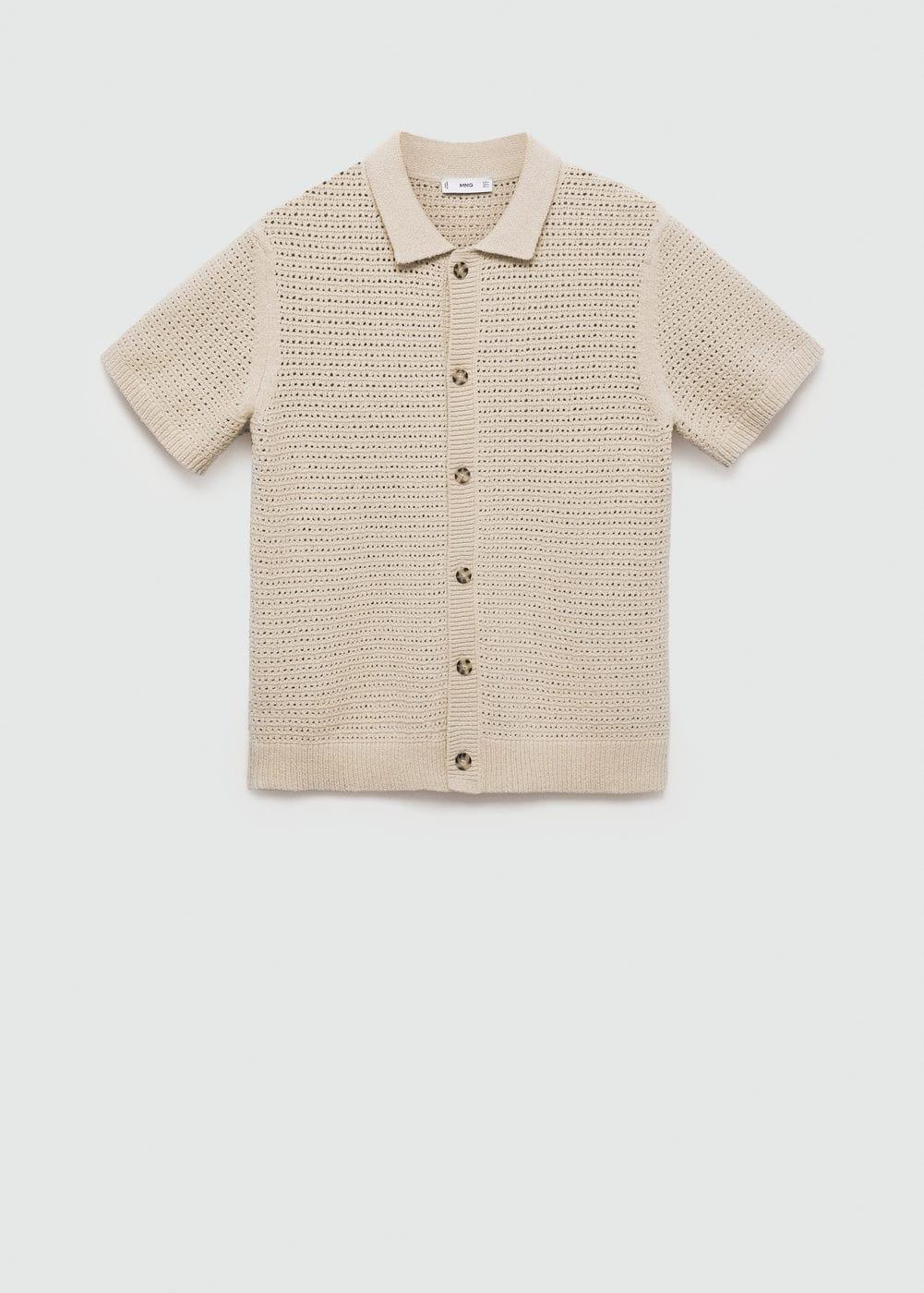 MANGO MAN - Openwork knit polo with buttons beigeMen Product Image