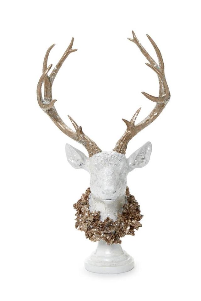 WHITE GLITTER DEER HEAD W/WREATH Product Image