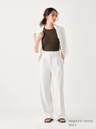 Womens Pleated Wide Pants White Large UNIQLO US Product Image