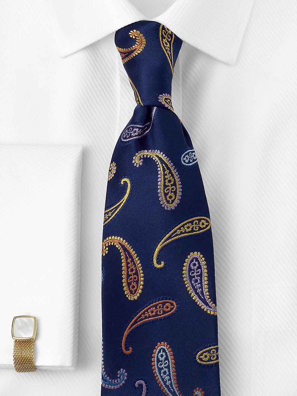 Paisley Woven Silk Tie - Navy Multi Product Image