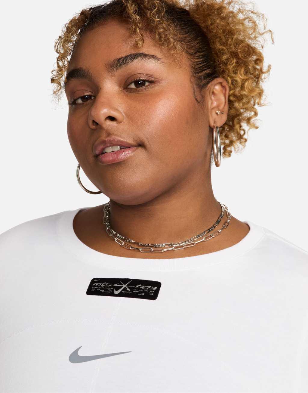 Nike Plus Megan Thee Stallion graphic slim fit cropped T-shirt in white Product Image