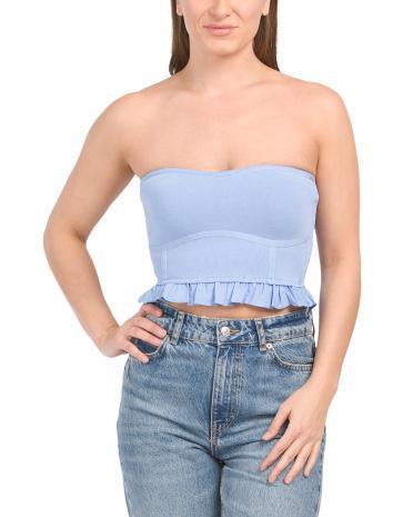 Strapless Ruffle Hem Crop Top for Women product image