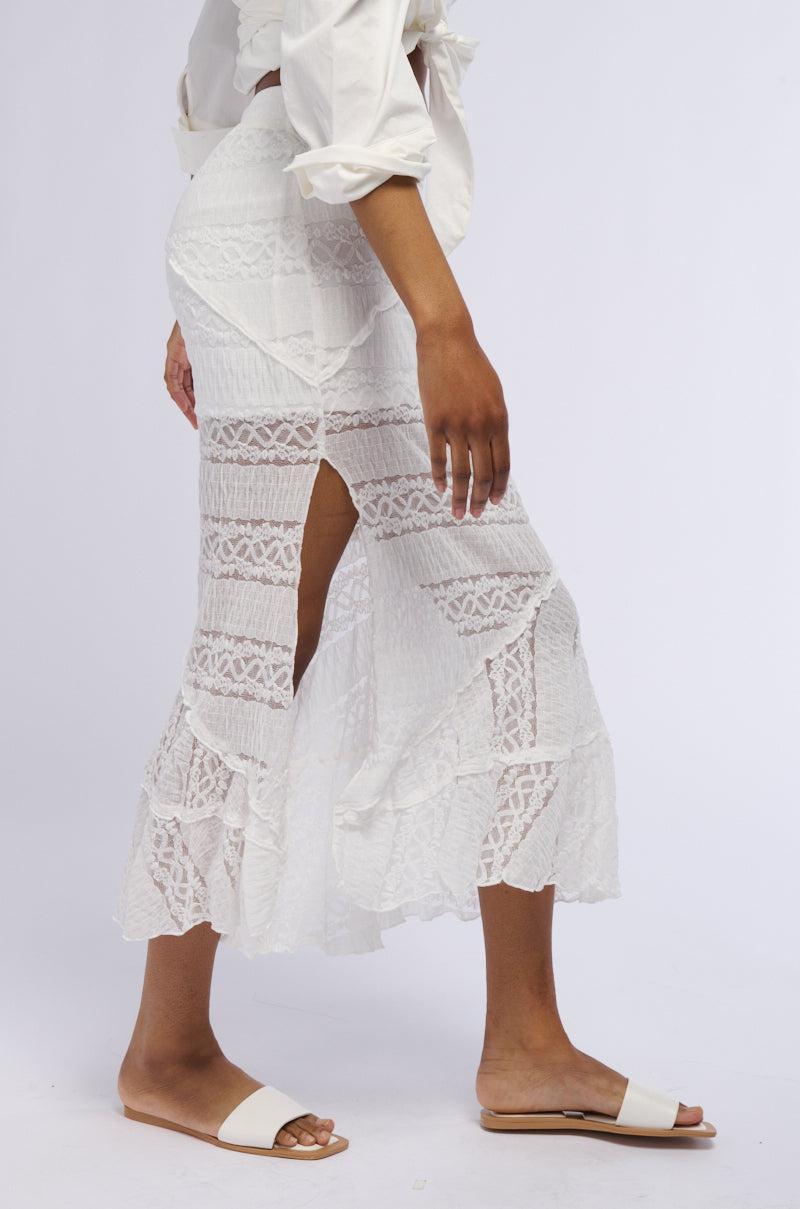 EMELIA LACE TRIM TIERED MIDI SKIRT Product Image