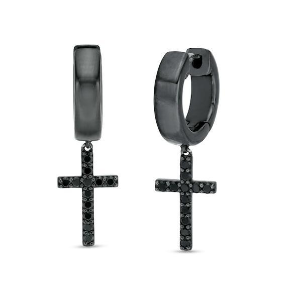 Vera Wang Men 3/8 CT. T.w. Black Diamond Cross Drop Earrings in Sterling Silver with Black Ruthenium Product Image