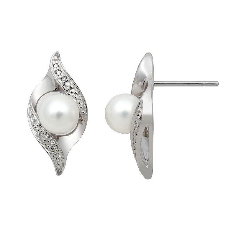 Sterling Silver Freshwater Cultured Pearl and Diamond Accent Swirl Drop Earrings, Womens, White Product Image