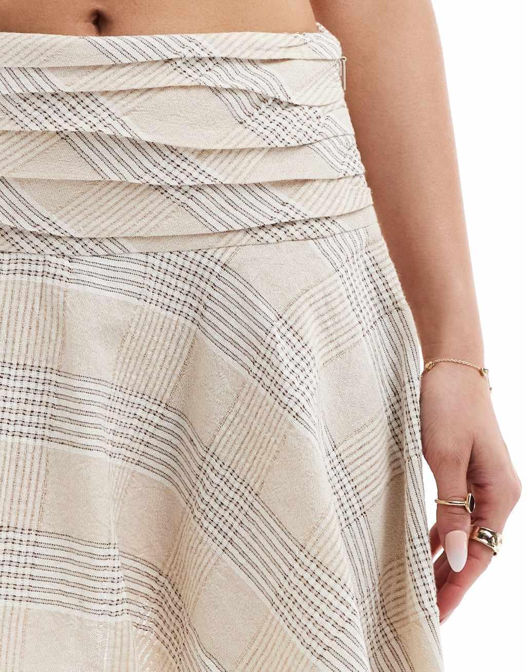 Mango checked ruched waist mini skirt in beige Product Image