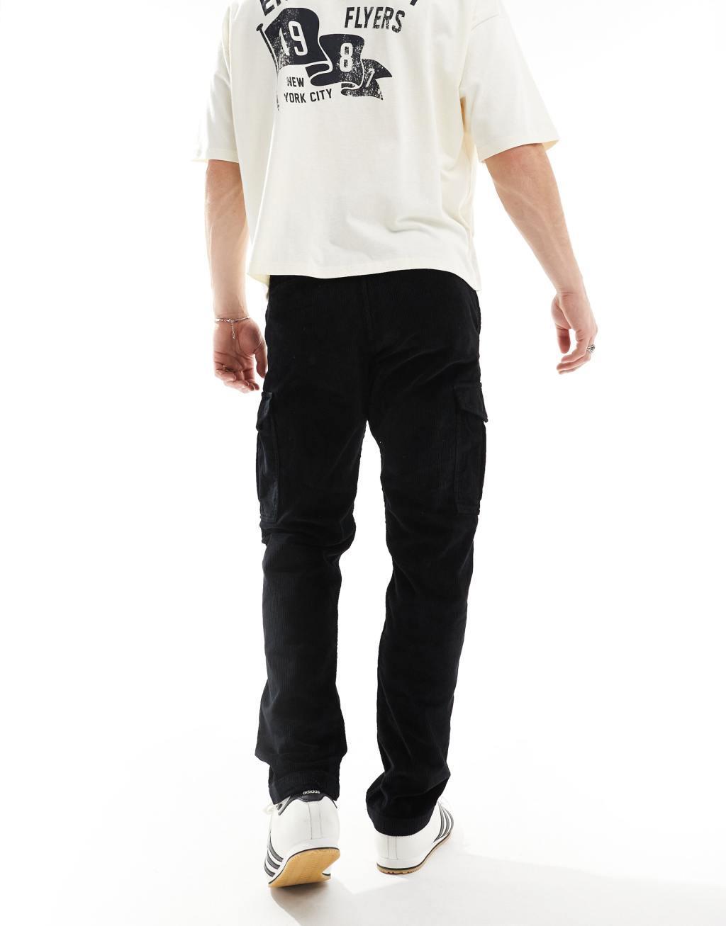 Jack & Jones loose fit cord cargo pants in black  Product Image