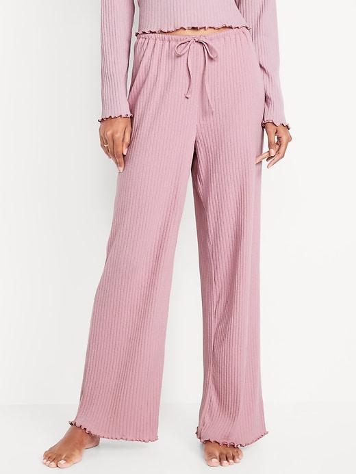 High-Waisted Ribbed Pajama Pants Product Image