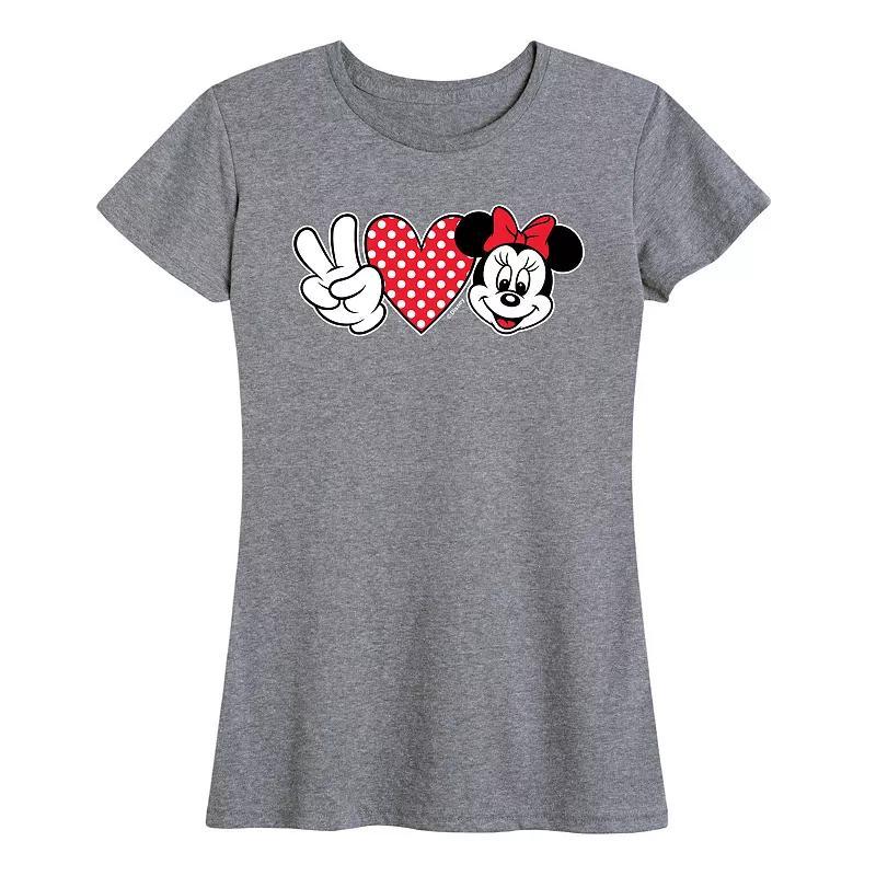 Disneys Minnie Mouse Womens Peace Love Graphic Tee Grey Royal Blue Product Image