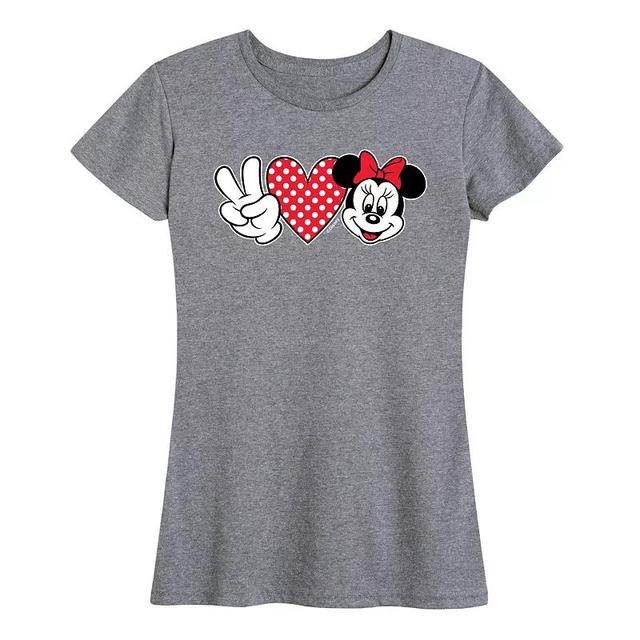 Disneys Minnie Mouse Womens Peace Love Graphic Tee Grey Blue Product Image