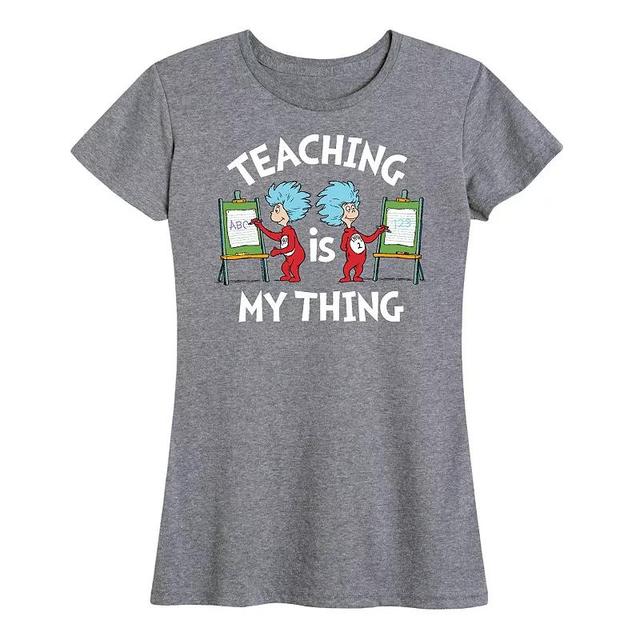 Womens Dr. Seuss Teaching Is My Thing Graphic Tee, Girls Grey Blue Product Image