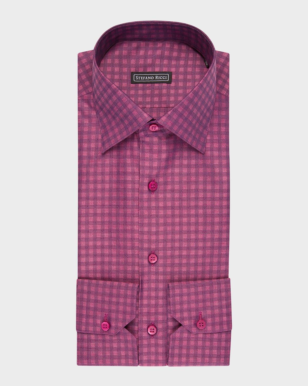 Mens Cotton Tonal Check Dress Shirt Product Image