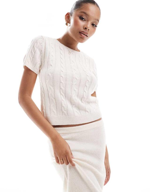 Stradivarius short sleeve knit top in ecru Product Image