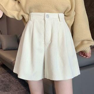 High Waist Corduroy Plain Pleated Shorts Product Image