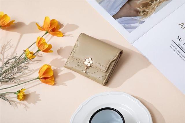 Faux Leather Floral Accent Short Wallet Product Image