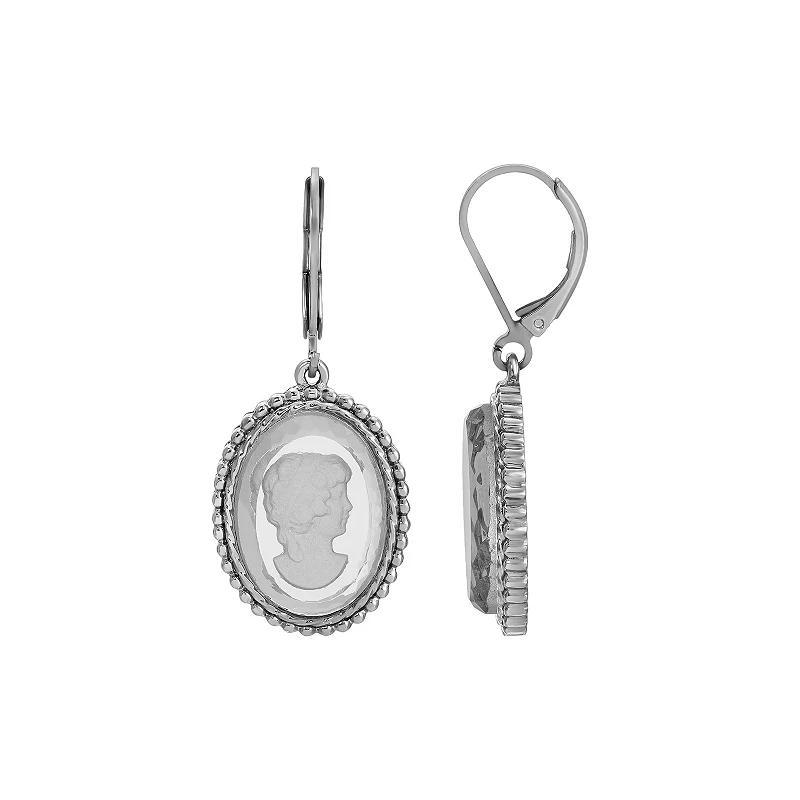 1928 Silver Tone Cameo Drop Earrings, Womens, Gray Product Image