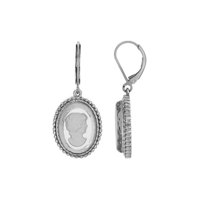 1928 Silver Tone Cameo Drop Earrings, Womens, Gray Product Image