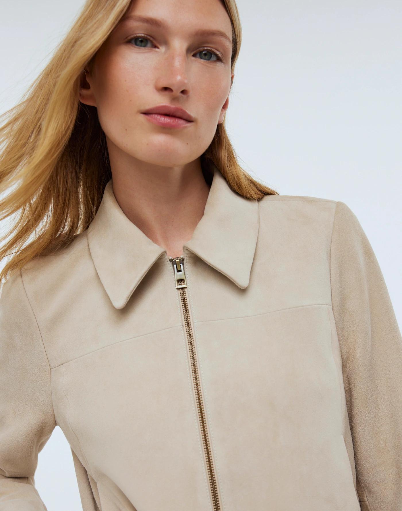 Shrunken Zip-Front Jacket in Suede Product Image