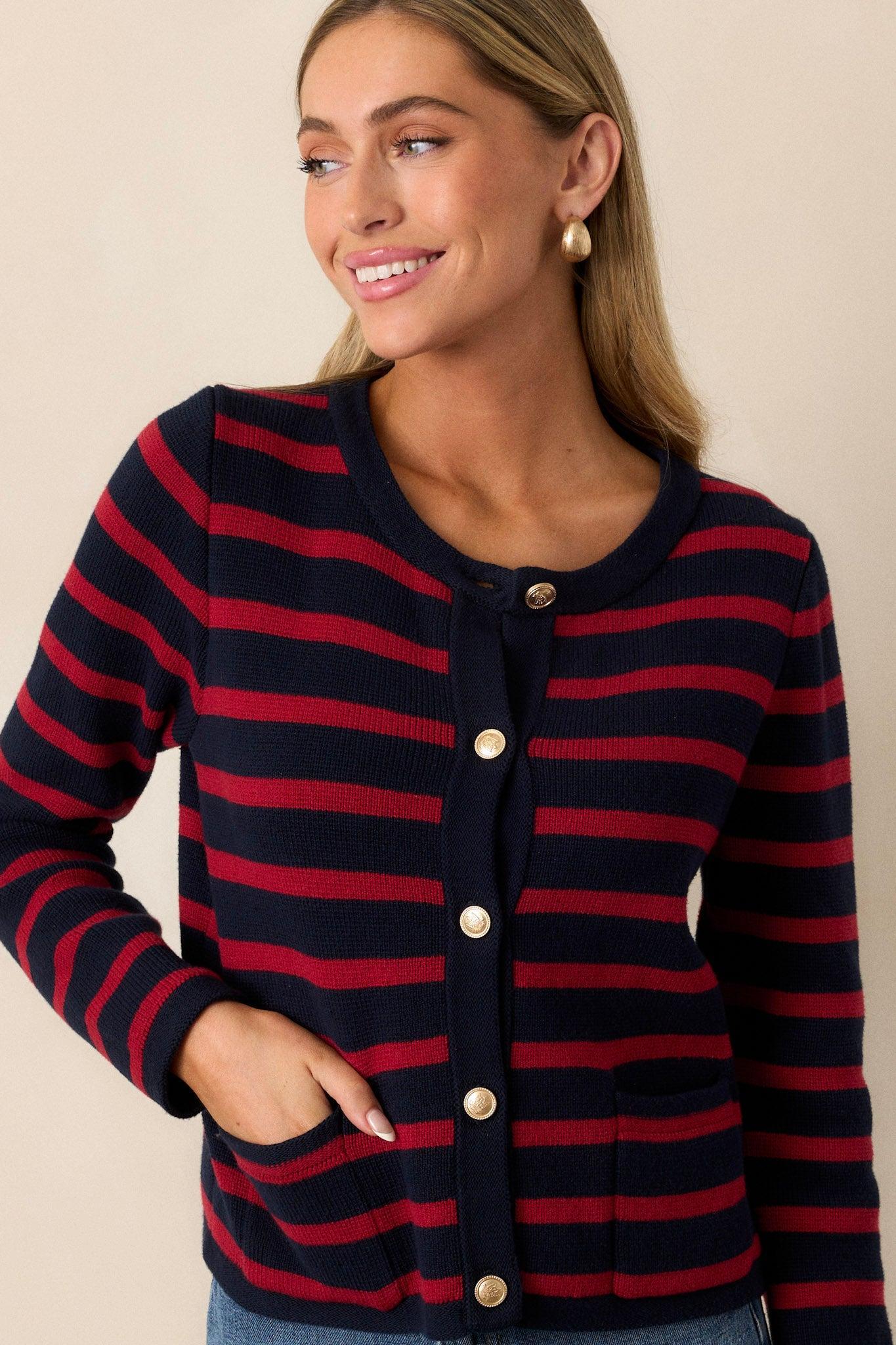 The Time Is Right 100% Cotton Red Stripe Cardigan Product Image