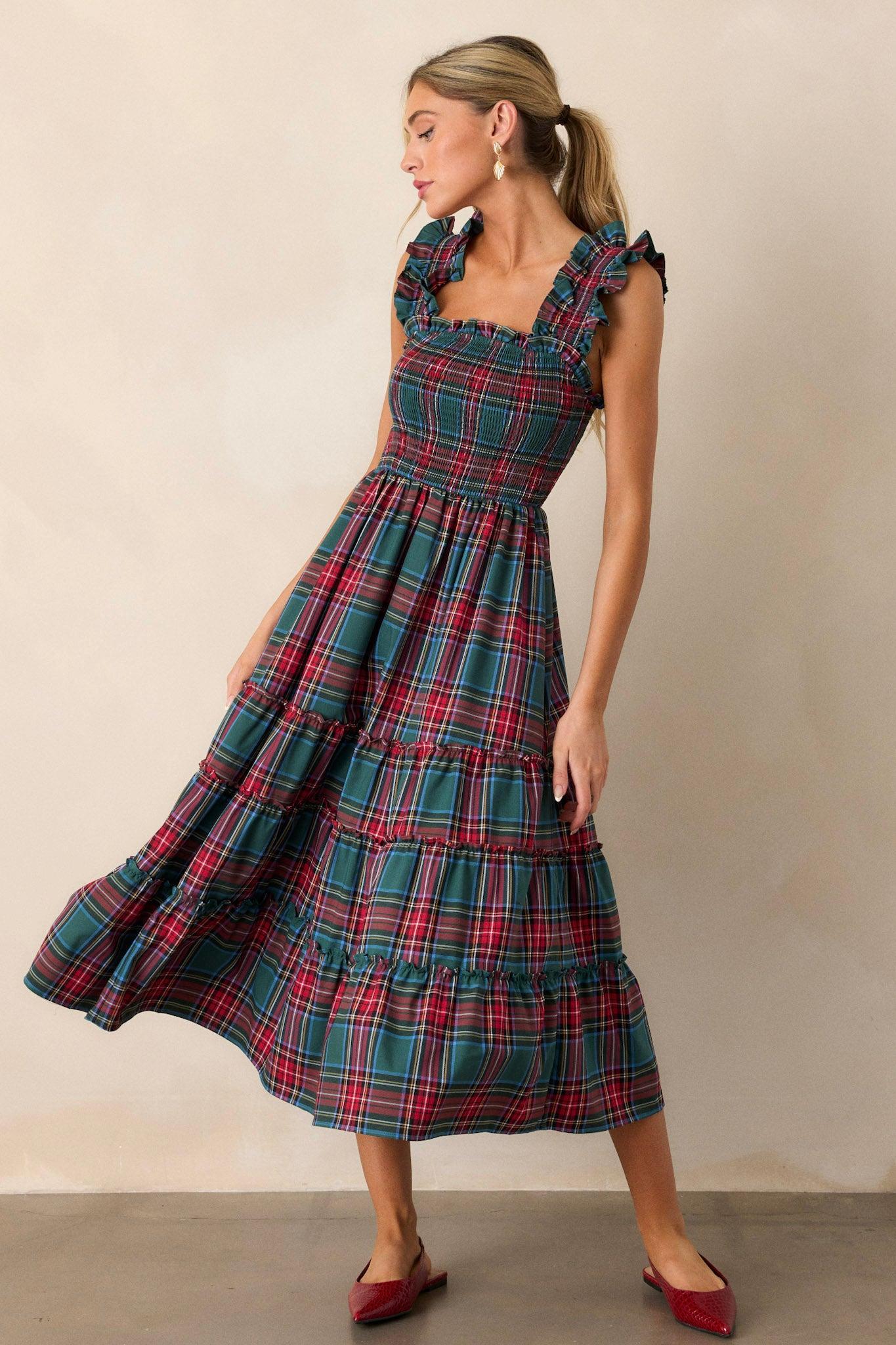 Pride And Joy Green Plaid Midi Dress Product Image