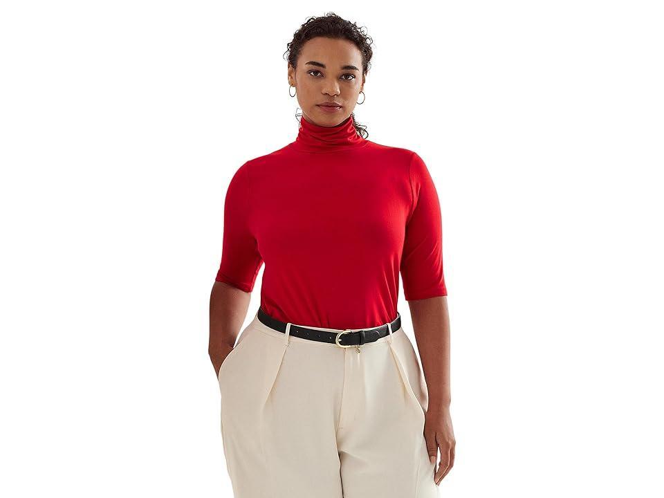 Lauren Ralph Lauren Plus-Size Stretch Jersey Turtleneck (Martin ) Women's Sweater Product Image