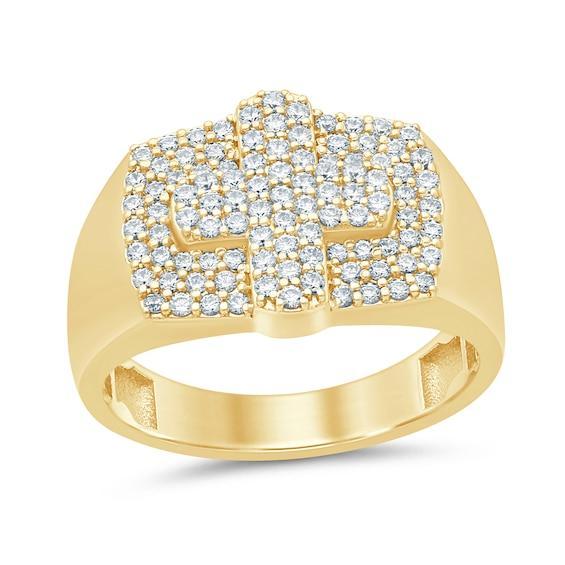 Men's 7/8 CT. T.w. Diamond Raised Cross Ring in 10K Gold Product Image