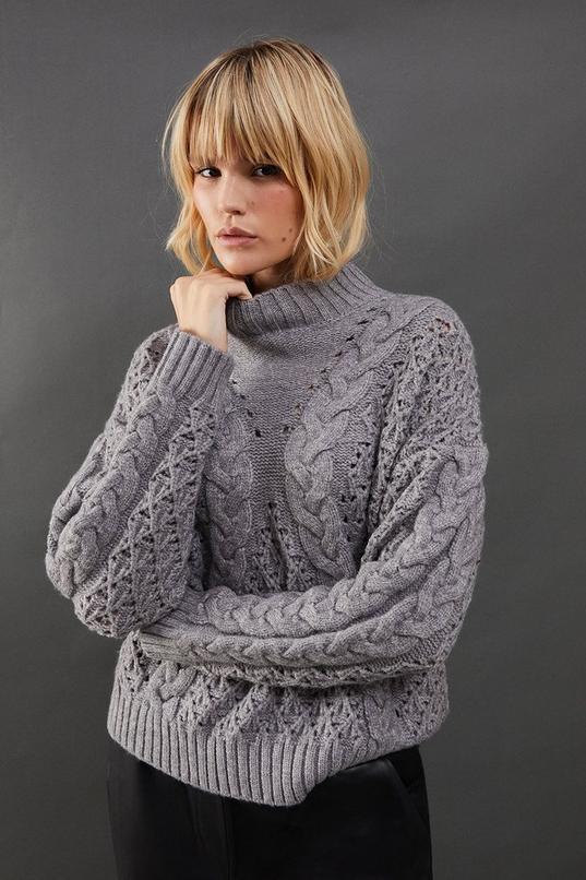 Chunky Cable Knit Roll Neck Jumper  Product Image