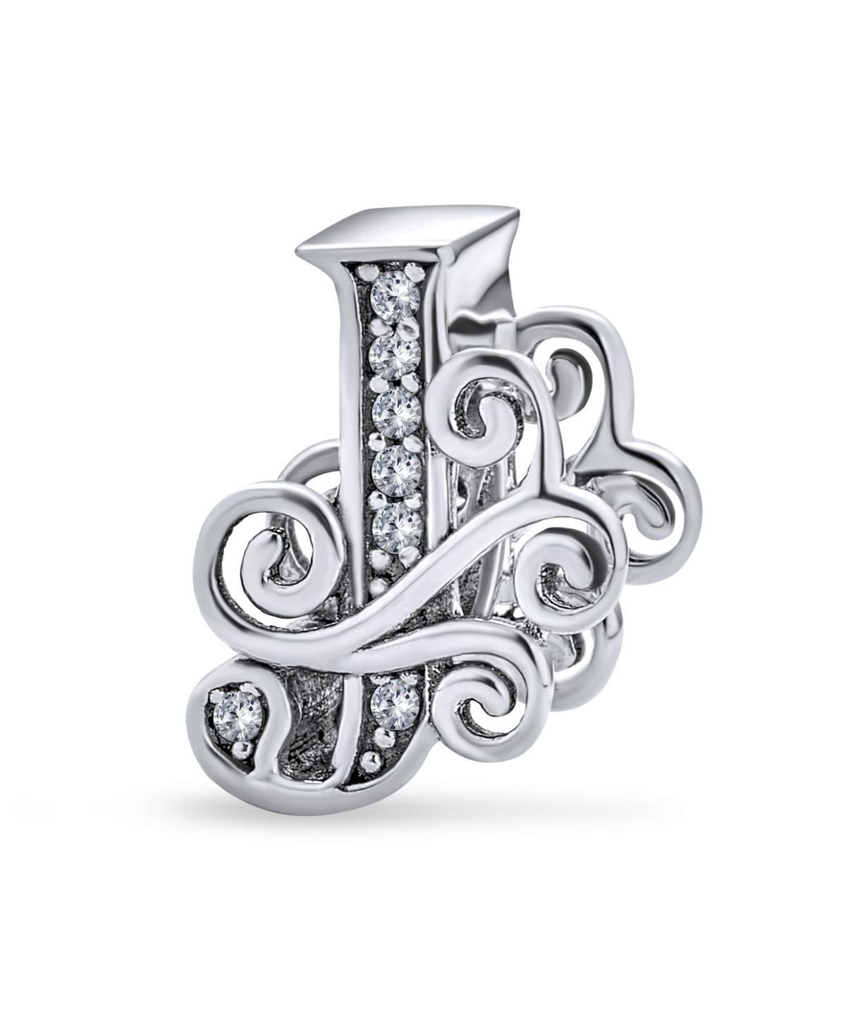 Bling Jewelry Fancy Scroll Cz Sparkle Block Letter A-z Alphabet Initial Charm Bead For Women Shiny .925 Sterling Silver For European Bracelet - Silver Product Image