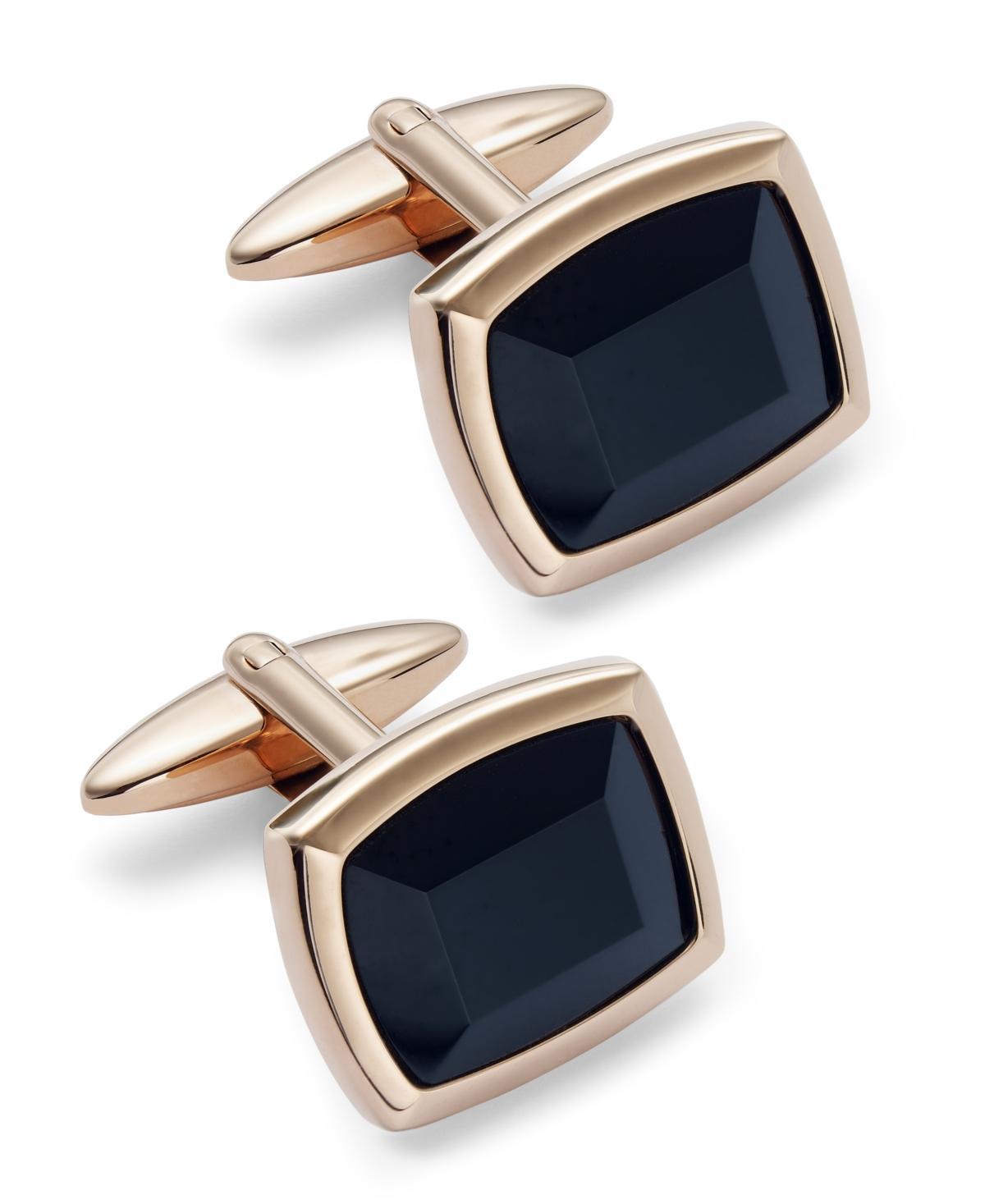 Sutton by Rhona Sutton Mens Rose Gold-Tone Stainless Steel and Jet Stone Cuff Links - Black Product Image