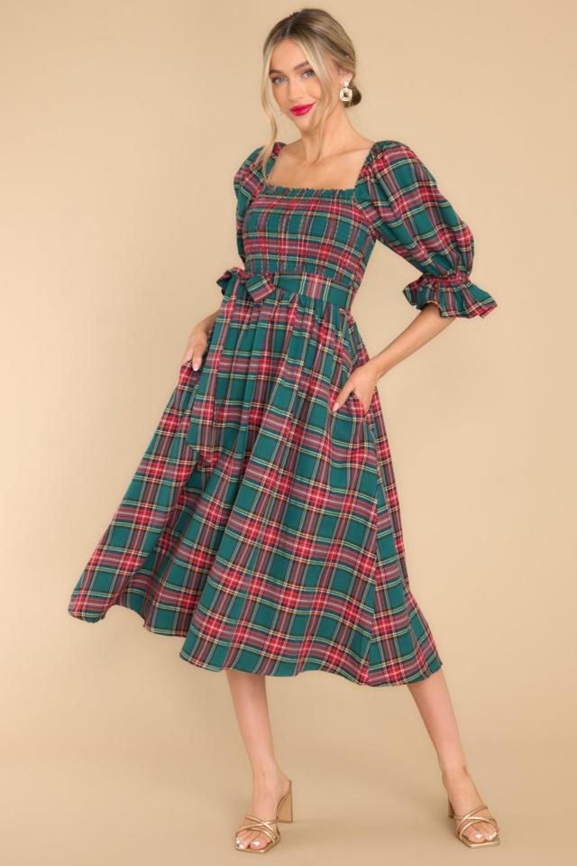 Aura Wishful Wonderland Emerald Plaid Midi Dress Green Product Image