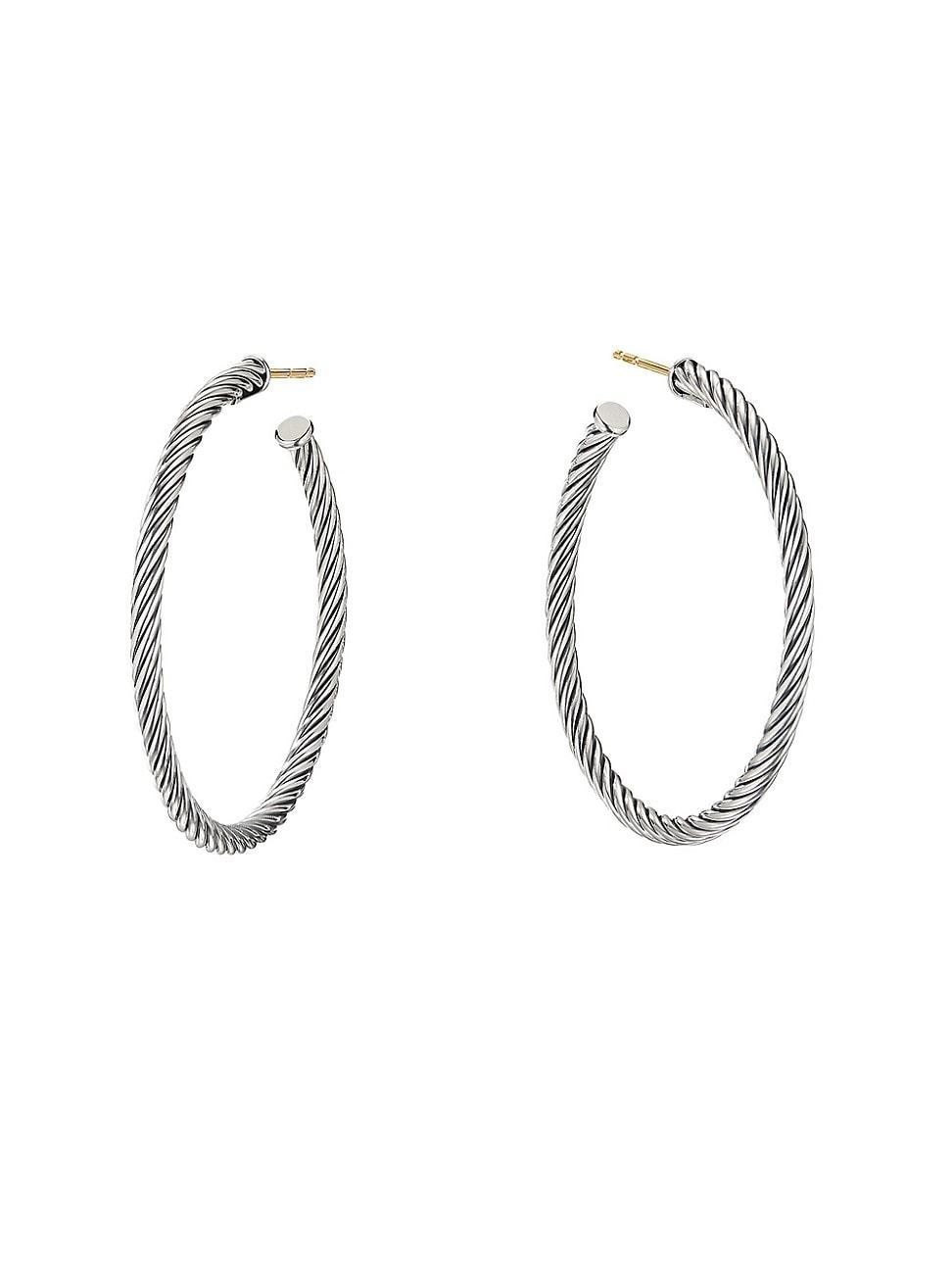 Womens Cable Sterling Silver Hoop Earrings Product Image