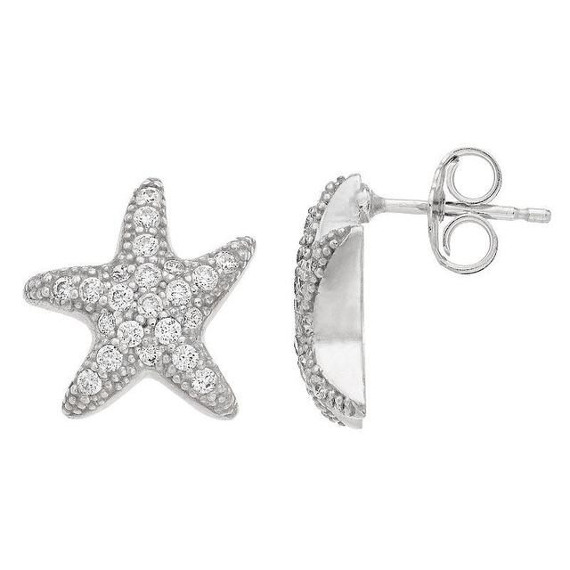 Sterling Silver Cubic Zirconia Starfish Stud Earrings, Womens Product Image