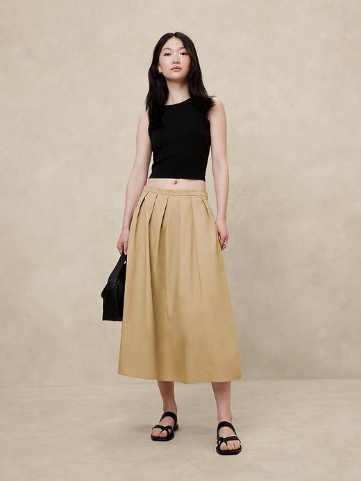 Poplin Pleated Midi Skirt Product Image