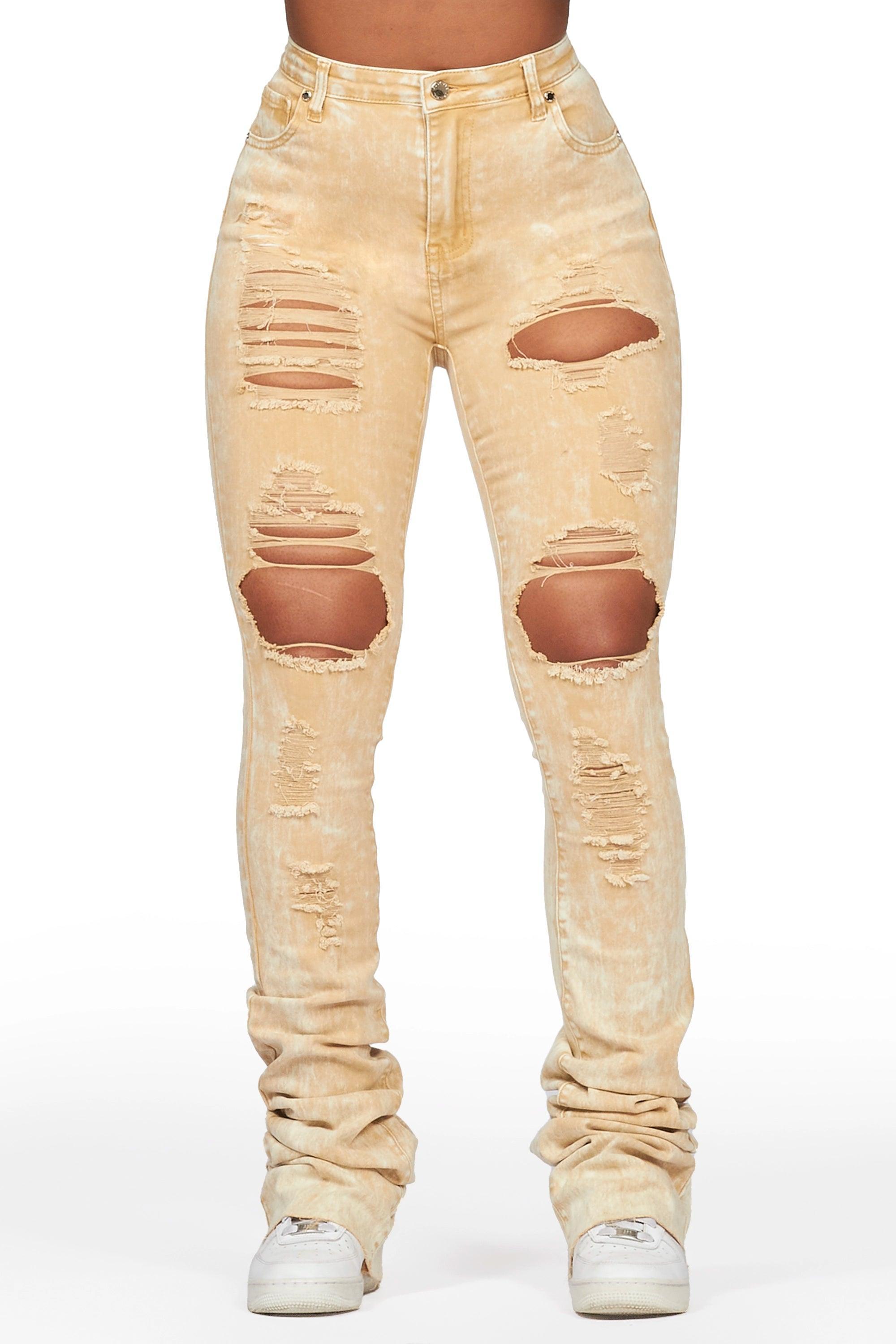 Lovin' Tan Distressed Super Stacked Jean Female Product Image