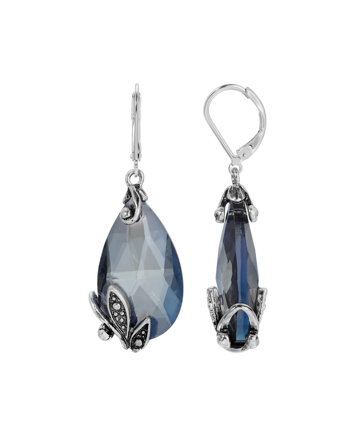 1928 Silver Tone Glass Crystal Teardrop Leverback Earrings, Womens, Purple Product Image