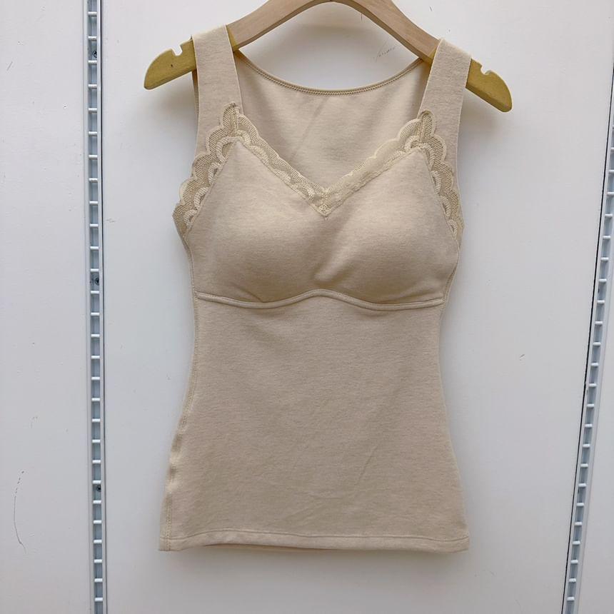 Plain Lace Trim Padded Tank Top Product Image