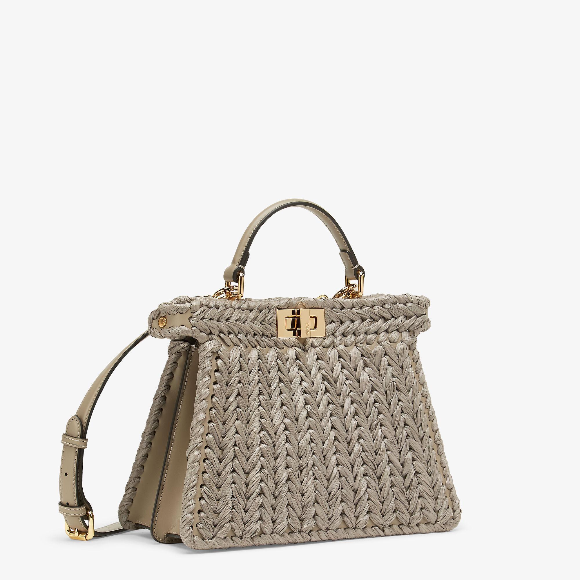 Peekaboo ISeeU SmallDove gray interlaced leather and raffia bag Product Image